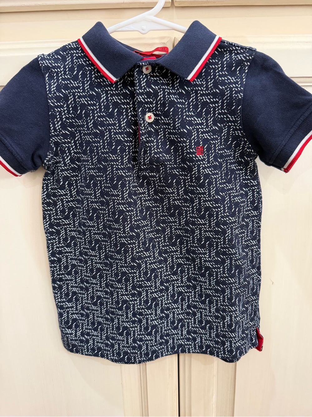 Boys' Navy Patterned Polo Shirt with Red Trim size 4